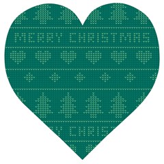 Beautiful Knitted Christmas Pattern Green Wooden Puzzle Heart