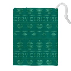 Beautiful Knitted Christmas Pattern Green Drawstring Pouch (5xl) by Vaneshart