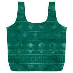 Beautiful Knitted Christmas Pattern Green Full Print Recycle Bag (xxxl) by Vaneshart