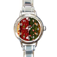 Hand Drawn Christmas Pattern Collection Round Italian Charm Watch