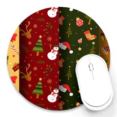 Hand Drawn Christmas Pattern Collection Round Mousepads