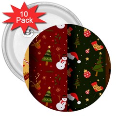 Hand Drawn Christmas Pattern Collection 3  Buttons (10 pack) 