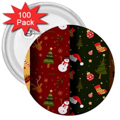 Hand Drawn Christmas Pattern Collection 3  Buttons (100 pack) 