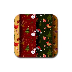 Hand Drawn Christmas Pattern Collection Rubber Coaster (Square) 