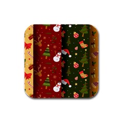 Hand Drawn Christmas Pattern Collection Rubber Square Coaster (4 pack) 