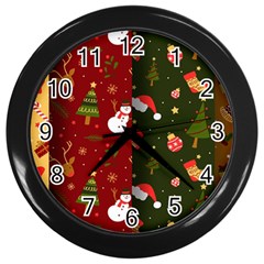 Hand Drawn Christmas Pattern Collection Wall Clock (Black)