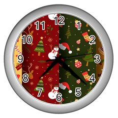 Hand Drawn Christmas Pattern Collection Wall Clock (Silver)