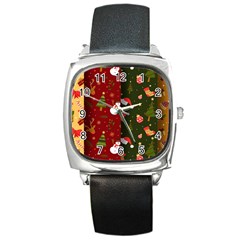 Hand Drawn Christmas Pattern Collection Square Metal Watch