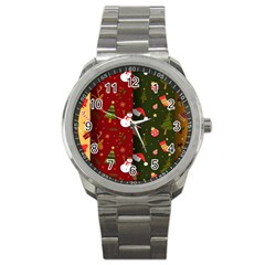 Hand Drawn Christmas Pattern Collection Sport Metal Watch