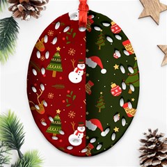 Hand Drawn Christmas Pattern Collection Oval Filigree Ornament (Two Sides)