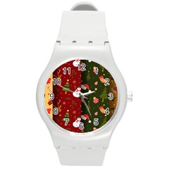 Hand Drawn Christmas Pattern Collection Round Plastic Sport Watch (M)