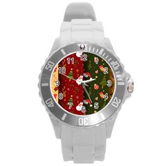 Hand Drawn Christmas Pattern Collection Round Plastic Sport Watch (L)