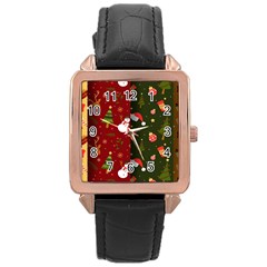 Hand Drawn Christmas Pattern Collection Rose Gold Leather Watch 