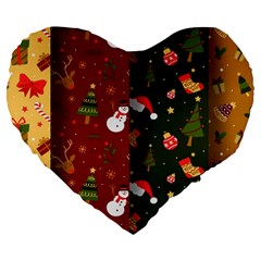 Hand Drawn Christmas Pattern Collection Large 19  Premium Flano Heart Shape Cushions