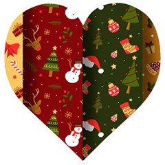 Hand Drawn Christmas Pattern Collection Wooden Puzzle Heart by Vaneshart