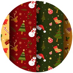 Hand Drawn Christmas Pattern Collection Wooden Puzzle Round by Vaneshart