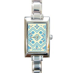 Beautiful Knitted Christmas Pattern Blue White Rectangle Italian Charm Watch by Vaneshart