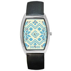 Beautiful Knitted Christmas Pattern Blue White Barrel Style Metal Watch by Vaneshart