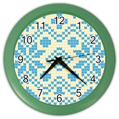 Beautiful Knitted Christmas Pattern Blue White Color Wall Clock