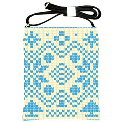 Beautiful Knitted Christmas Pattern Blue White Shoulder Sling Bag by Vaneshart