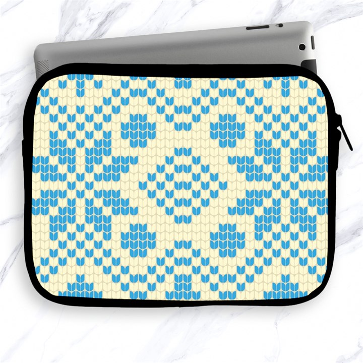 Beautiful Knitted Christmas Pattern Blue White Apple iPad 2/3/4 Zipper Cases