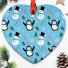 Colorful Funny Christmas Pattern Cartoon Heart Ornament (two Sides) by Vaneshart