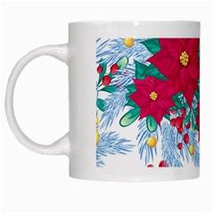 Seamless Winter Pattern With Poinsettia Red Berries Christmas Tree Branches Golden Balls White Mugs by Vaneshart