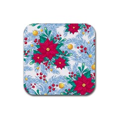 Seamless Winter Pattern With Poinsettia Red Berries Christmas Tree Branches Golden Balls Rubber Coaster (square)  by Vaneshart