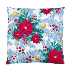 Seamless Winter Pattern With Poinsettia Red Berries Christmas Tree Branches Golden Balls Standard Cushion Case (two Sides) by Vaneshart