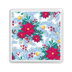 Seamless Winter Pattern With Poinsettia Red Berries Christmas Tree Branches Golden Balls Memory Card Reader (square)