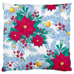 Seamless Winter Pattern With Poinsettia Red Berries Christmas Tree Branches Golden Balls Large Cushion Case (one Side) by Vaneshart