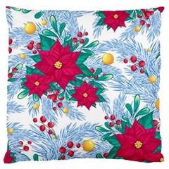 Seamless Winter Pattern With Poinsettia Red Berries Christmas Tree Branches Golden Balls Standard Flano Cushion Case (one Side) by Vaneshart