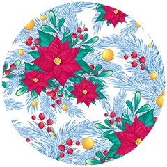 Seamless Winter Pattern With Poinsettia Red Berries Christmas Tree Branches Golden Balls Wooden Puzzle Round by Vaneshart