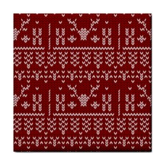 Beautiful Knitted Christmas Pattern Red Tile Coaster by Vaneshart