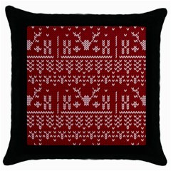 Beautiful Knitted Christmas Pattern Red Throw Pillow Case (black) by Vaneshart