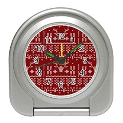 Beautiful Knitted Christmas Pattern Red Travel Alarm Clock by Vaneshart