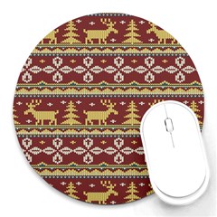 Beautiful Knitted Christmas Pattern Xmas Round Mousepads by Vaneshart