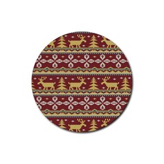 Beautiful Knitted Christmas Pattern Xmas Rubber Round Coaster (4 Pack)  by Vaneshart