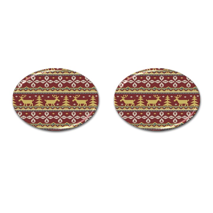 Beautiful Knitted Christmas Pattern Xmas Cufflinks (Oval)