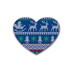 Knitted Christmas Pattern Rubber Coaster (heart)  by Vaneshart