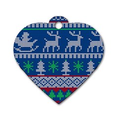 Knitted Christmas Pattern Dog Tag Heart (two Sides) by Vaneshart