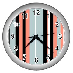 Bandes Orange/bleu/noir Wall Clock (silver) by kcreatif