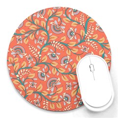 Coral Floral Paisley Round Mousepads by mccallacoulture