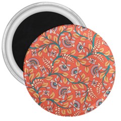 Coral Floral Paisley 3  Magnets by mccallacoulture