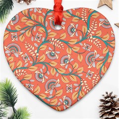 Coral Floral Paisley Ornament (Heart)