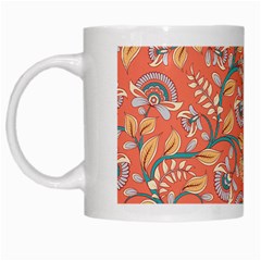 Coral Floral Paisley White Mugs