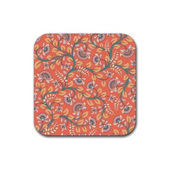 Coral Floral Paisley Rubber Coaster (Square) 