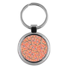 Coral Floral Paisley Key Chain (round)