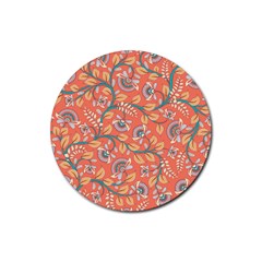 Coral Floral Paisley Rubber Round Coaster (4 pack) 