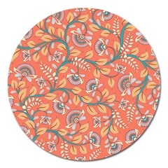 Coral Floral Paisley Magnet 5  (Round)